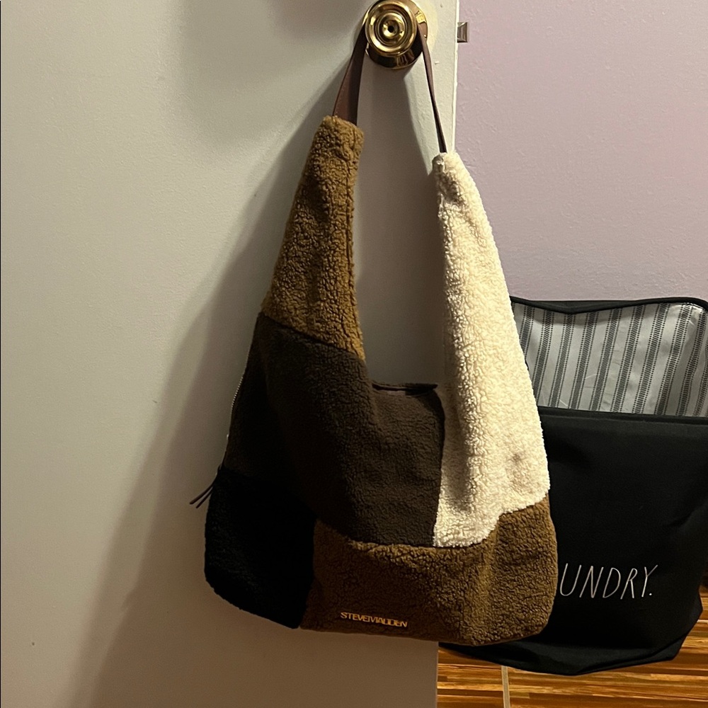 Steve Madden Brown and Cream Patchwork Hobo Bag - Picture 3 of 4